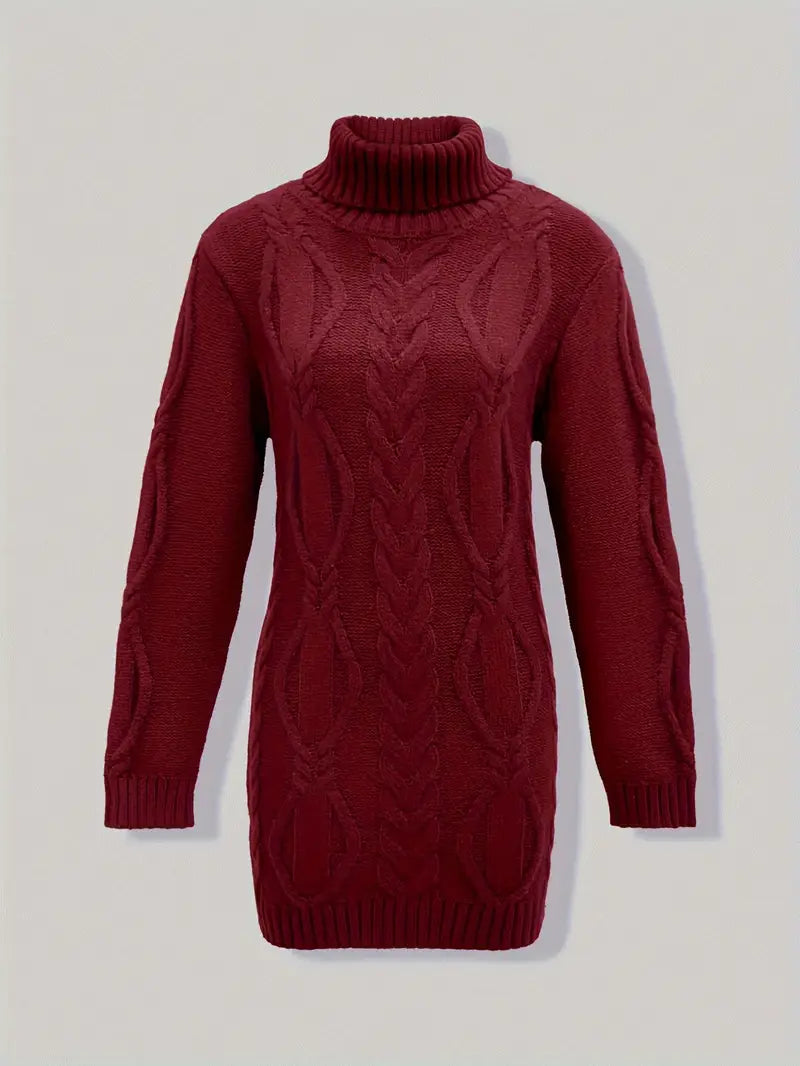 Chunky Cable Knit Turtleneck Dress