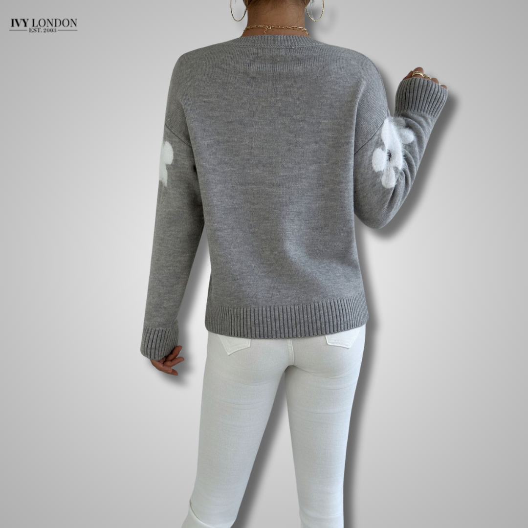 Floral Knit Sweater with Defined Waist