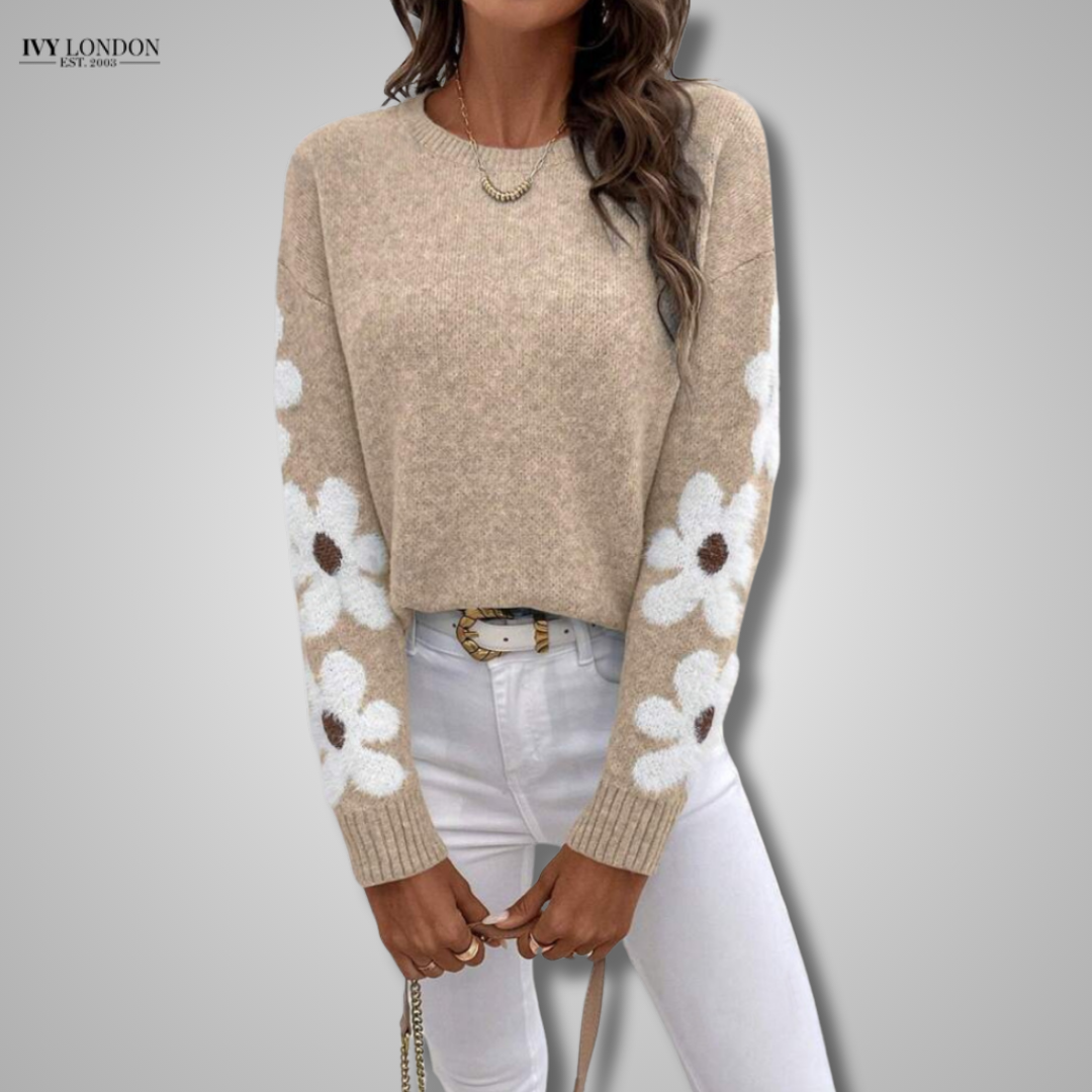 Floral Knit Sweater with Defined Waist