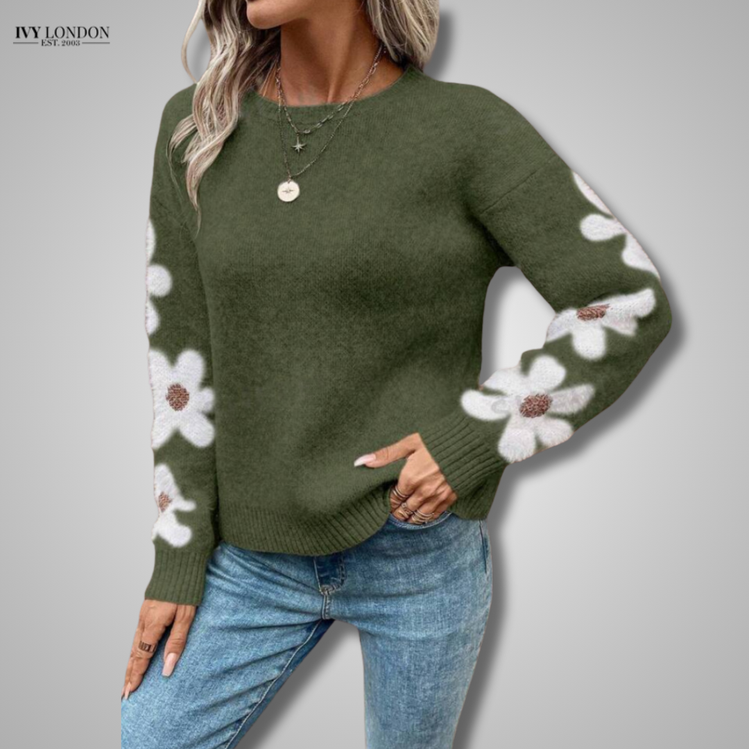Floral Knit Sweater with Defined Waist