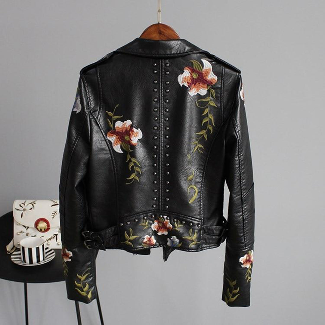 Floral Print Zip-Up Biker Jacket