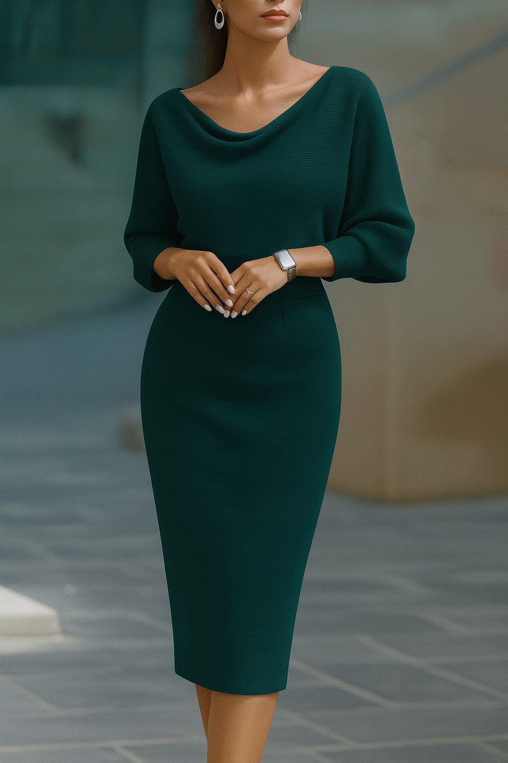 Draped Batwing Midi Dress