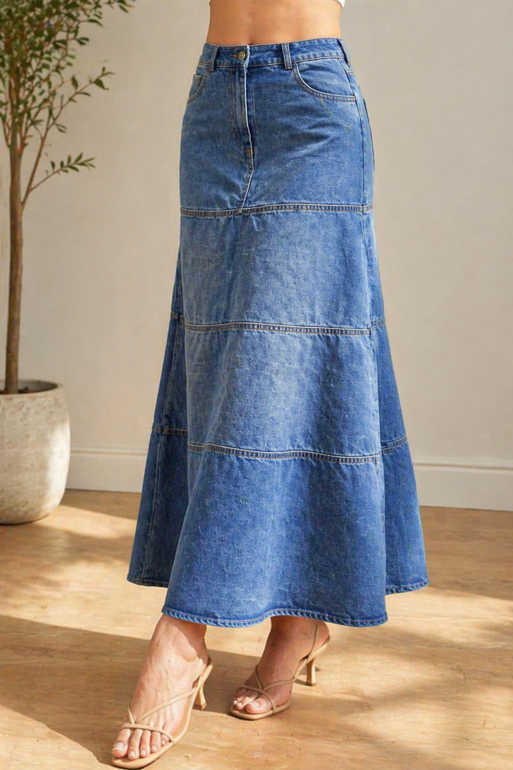 Mid-Length Denim Skirt