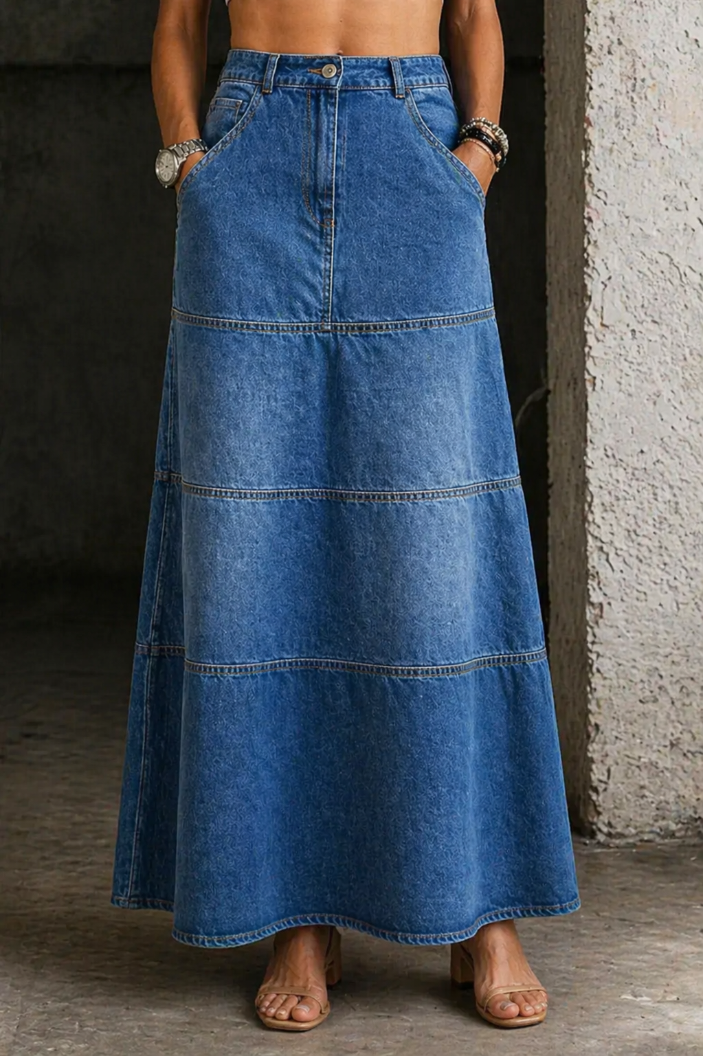 Mid-Length Denim Skirt