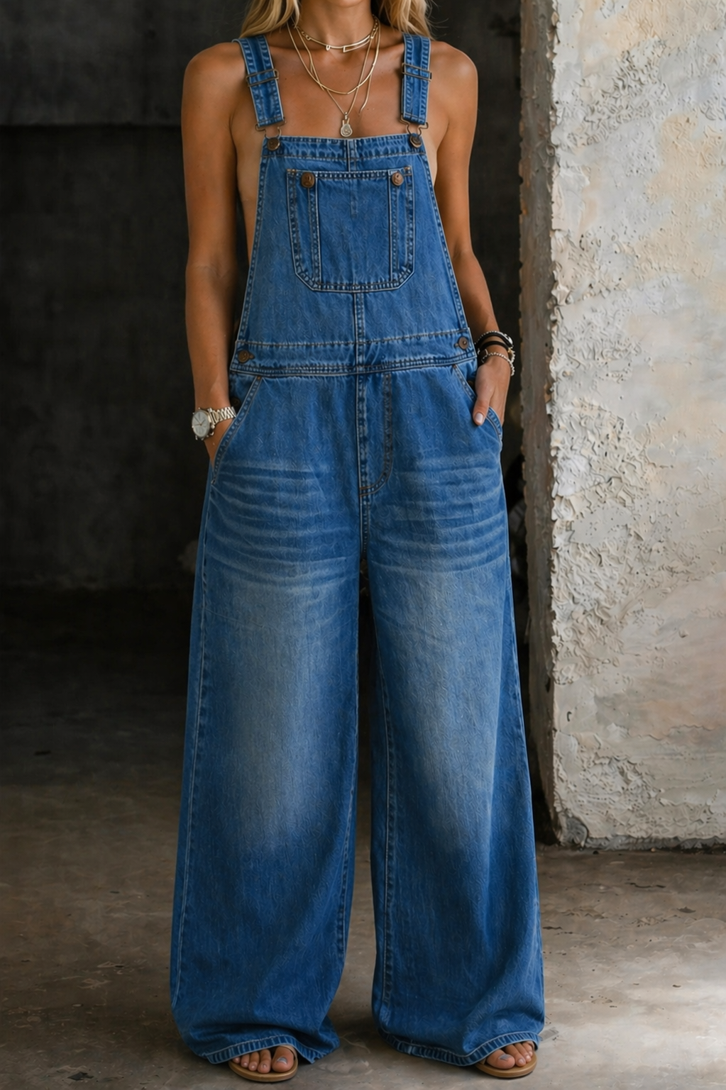 Elastic Waist Denim Jumpsuit