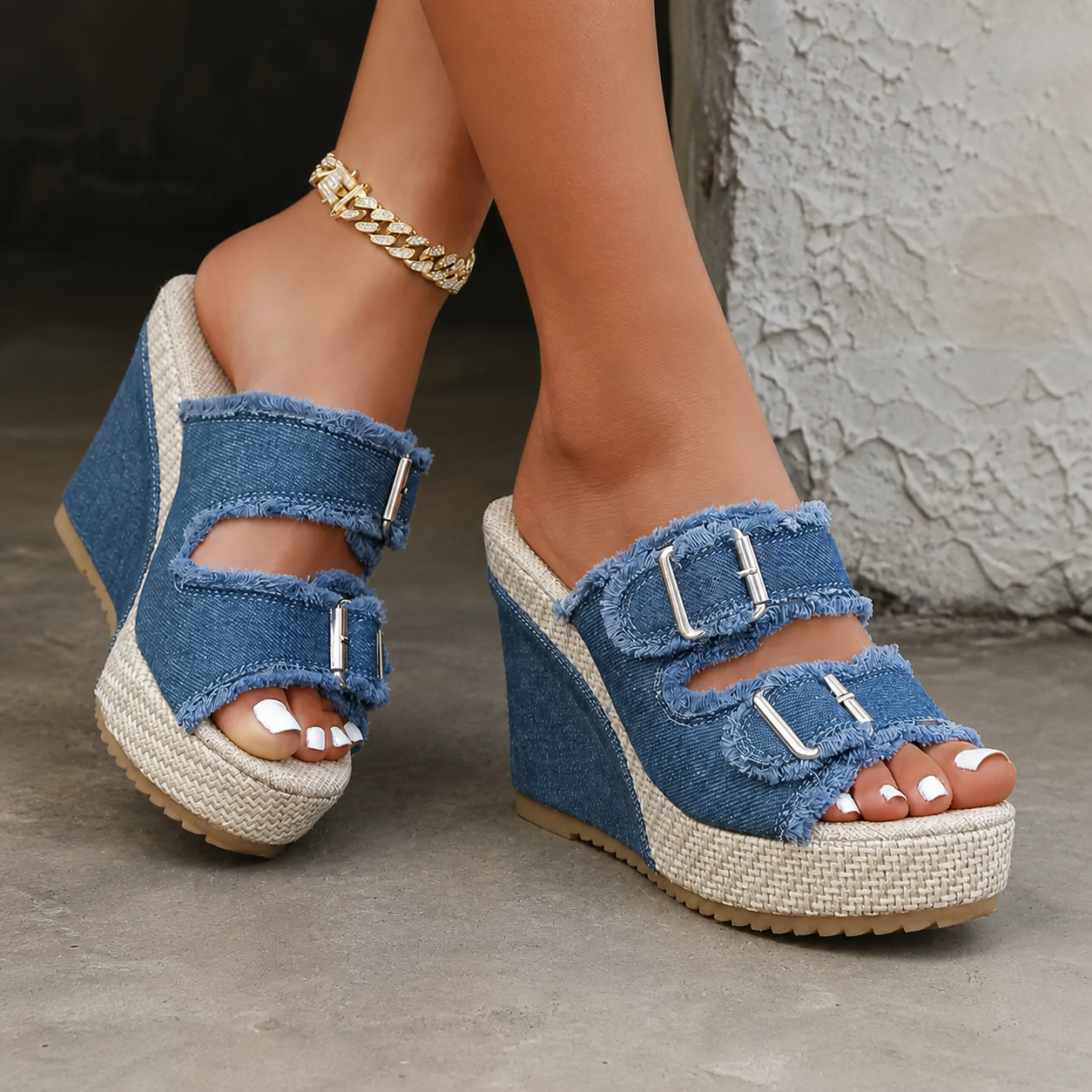 Fray Edge Wedge Sandals