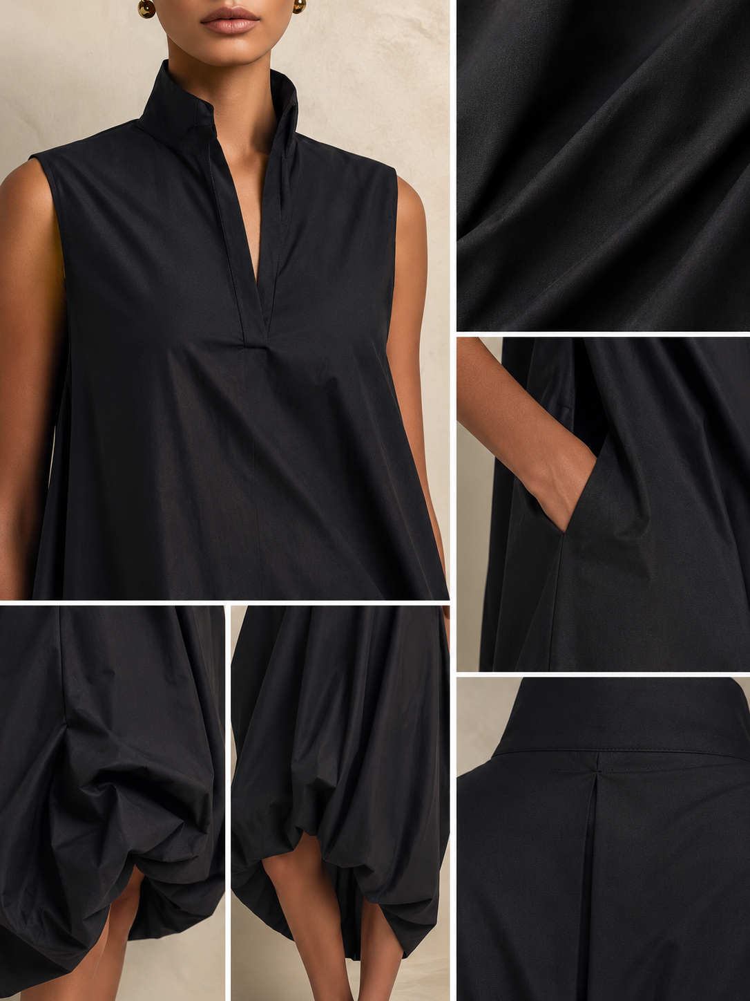 Sleeveless High-Neck Bubble Hem Midi Dress