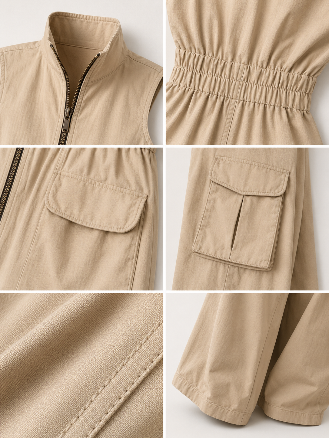 Cotton Twill Sleeveless Cargo Jumpsuit