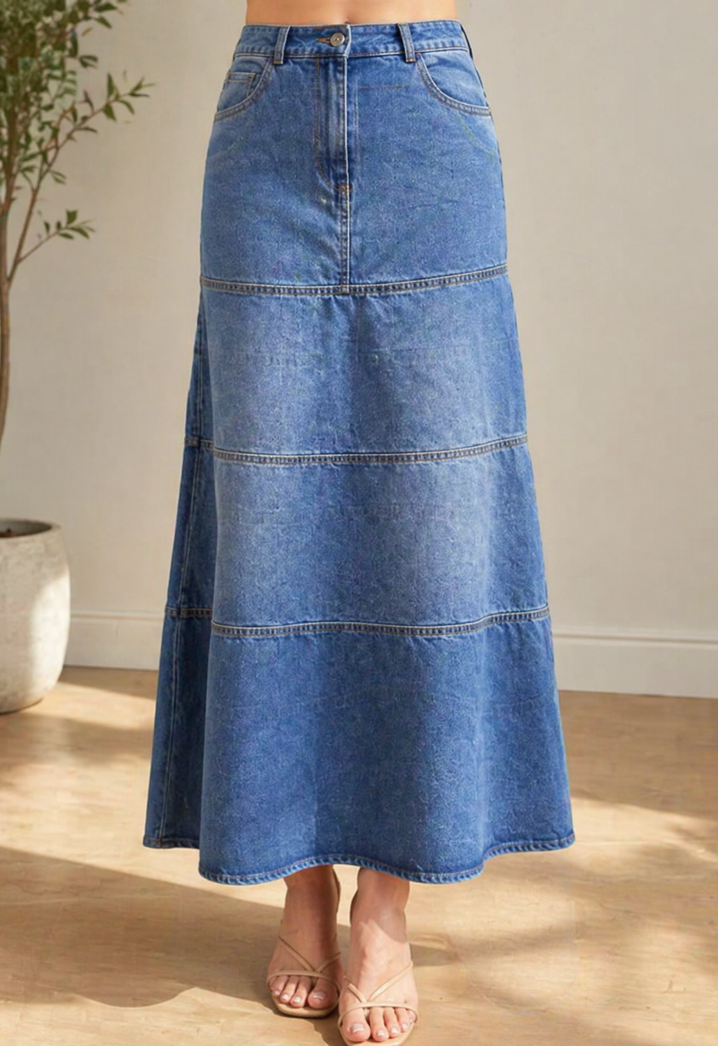 Mid-Length Denim Skirt
