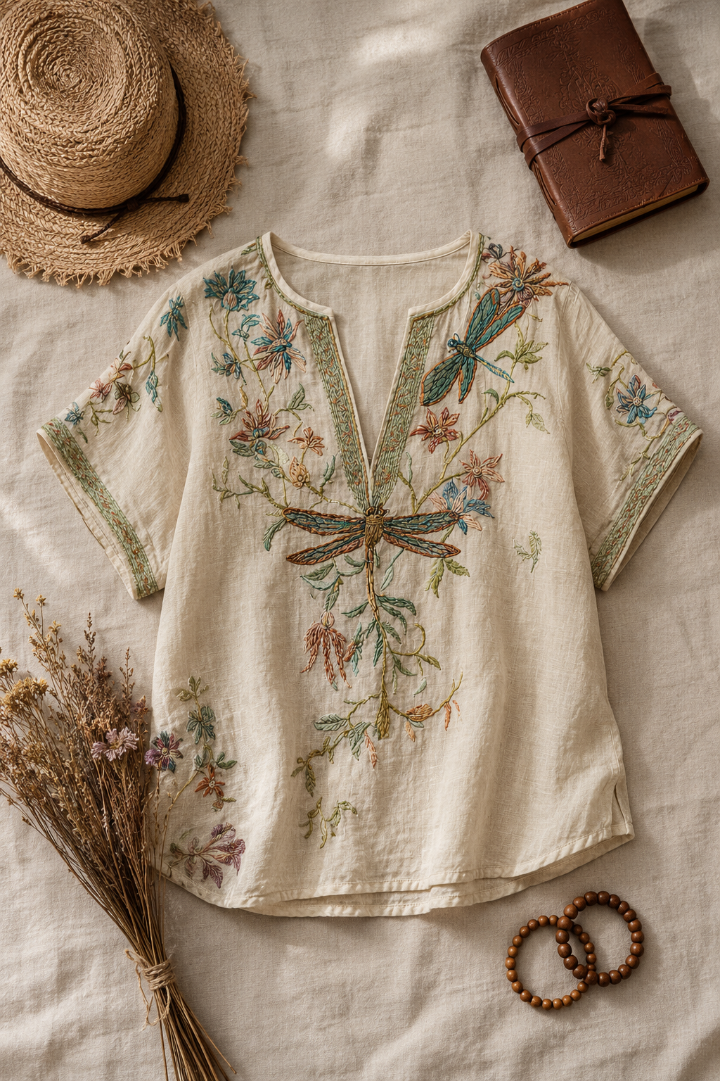 Bryony — Embroidered Linen Blouse