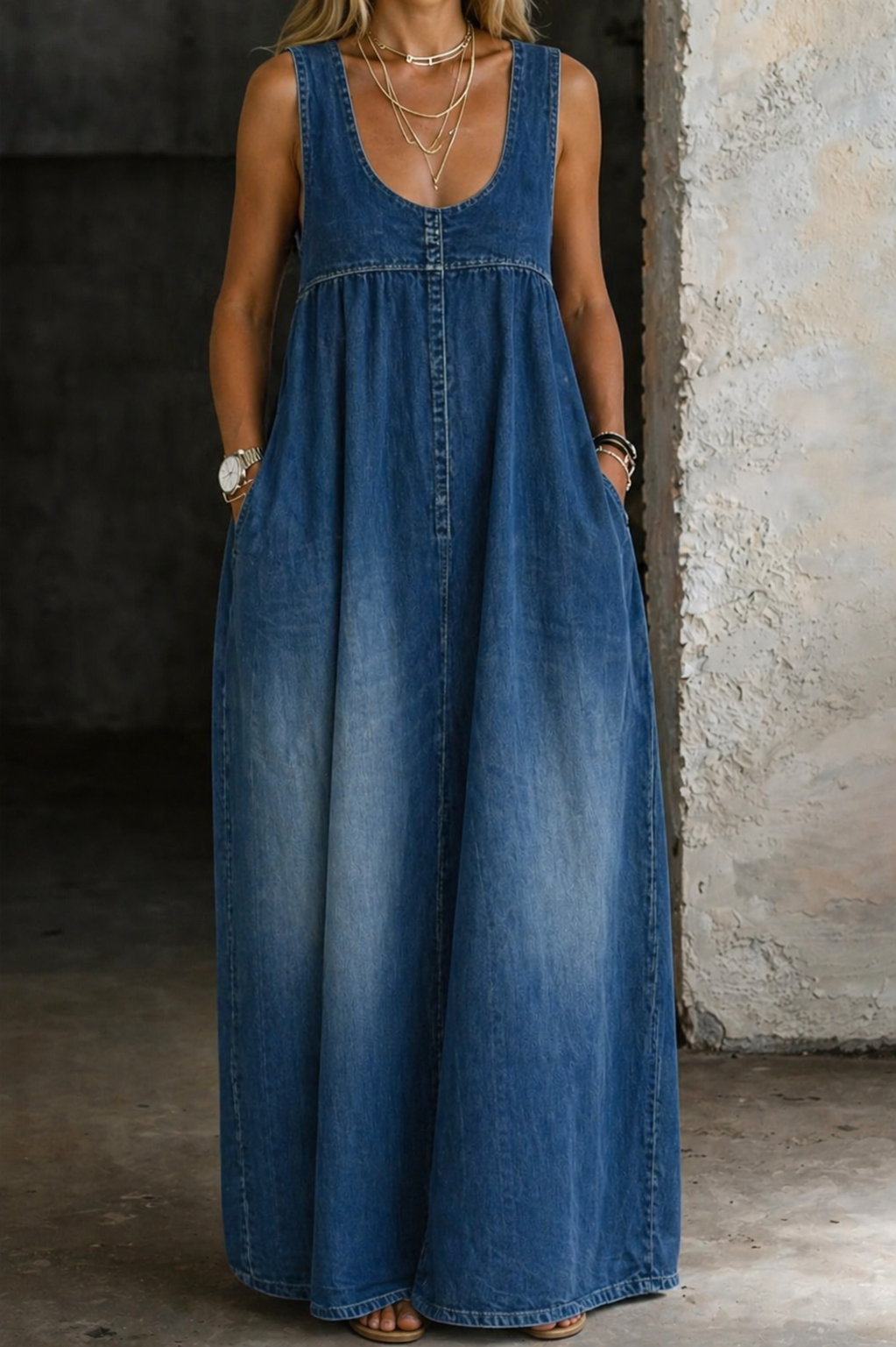 Loose Denim Vest Dress