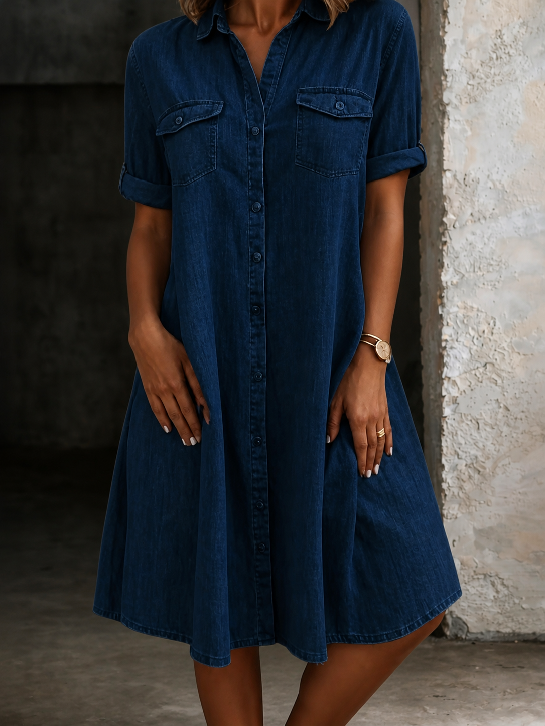 Casual Denim Style Midi Dress