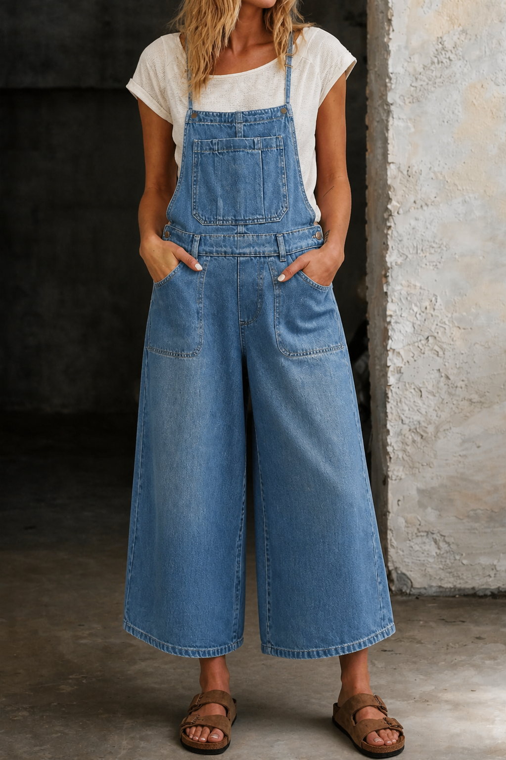 Wide Leg Suspender Jumpsuit