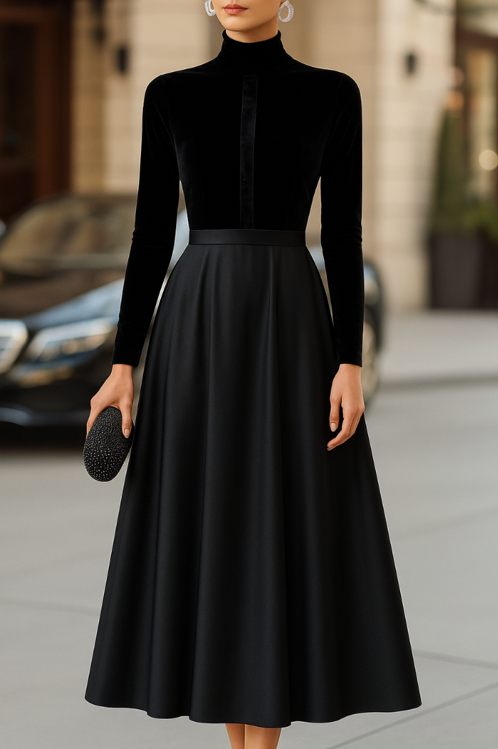 Velvet and Satin Midi Dress