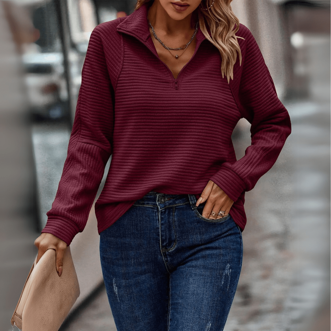 Jenica — Textured Half-Zip Pullover