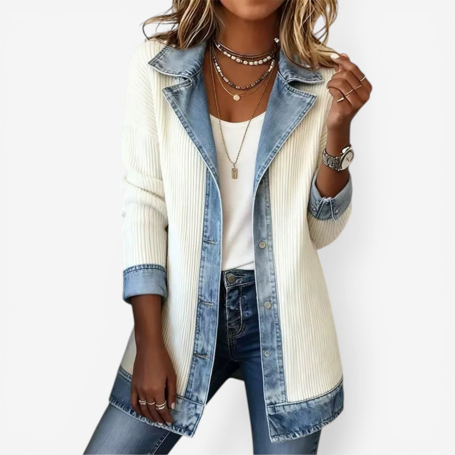 Relaxed Denim Textured Knit Jacket