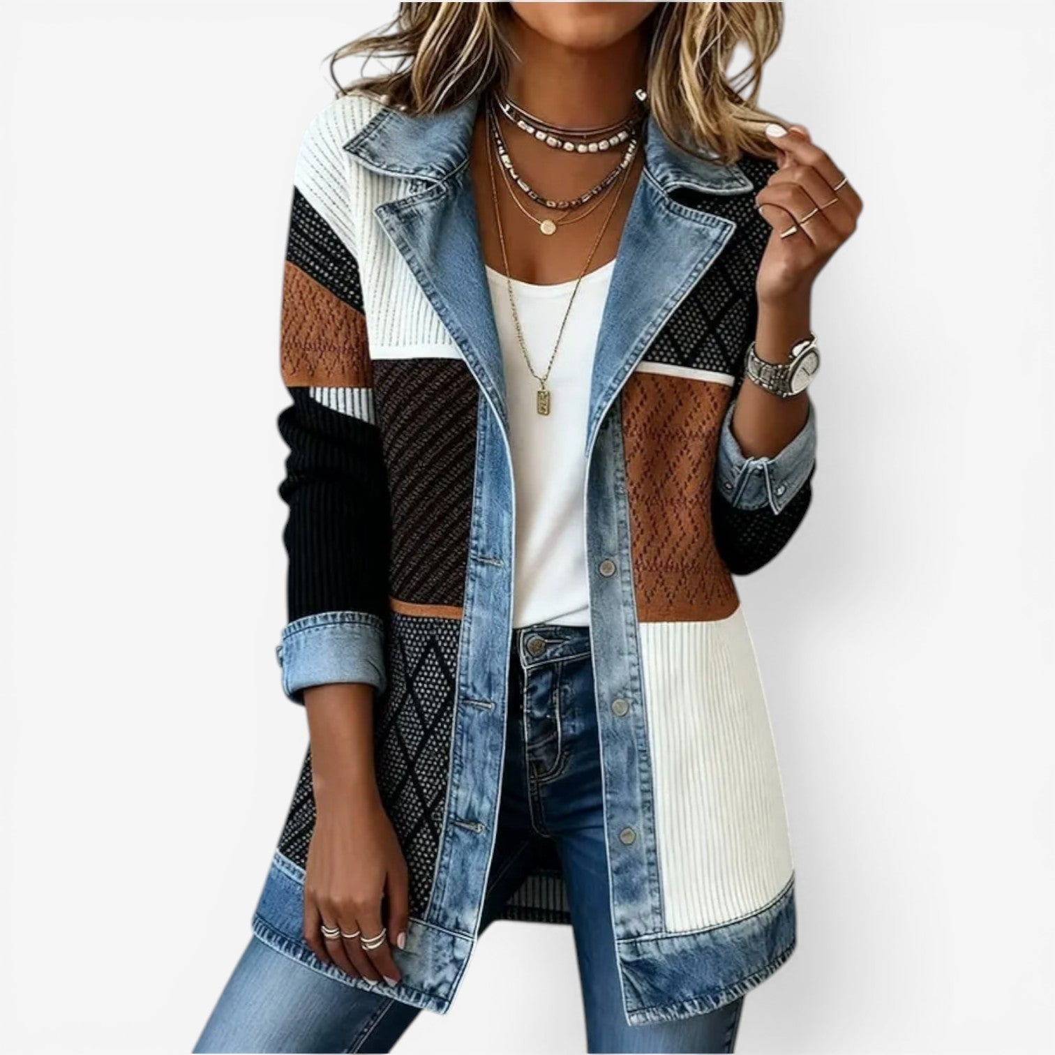 Relaxed Denim Textured Knit Jacket