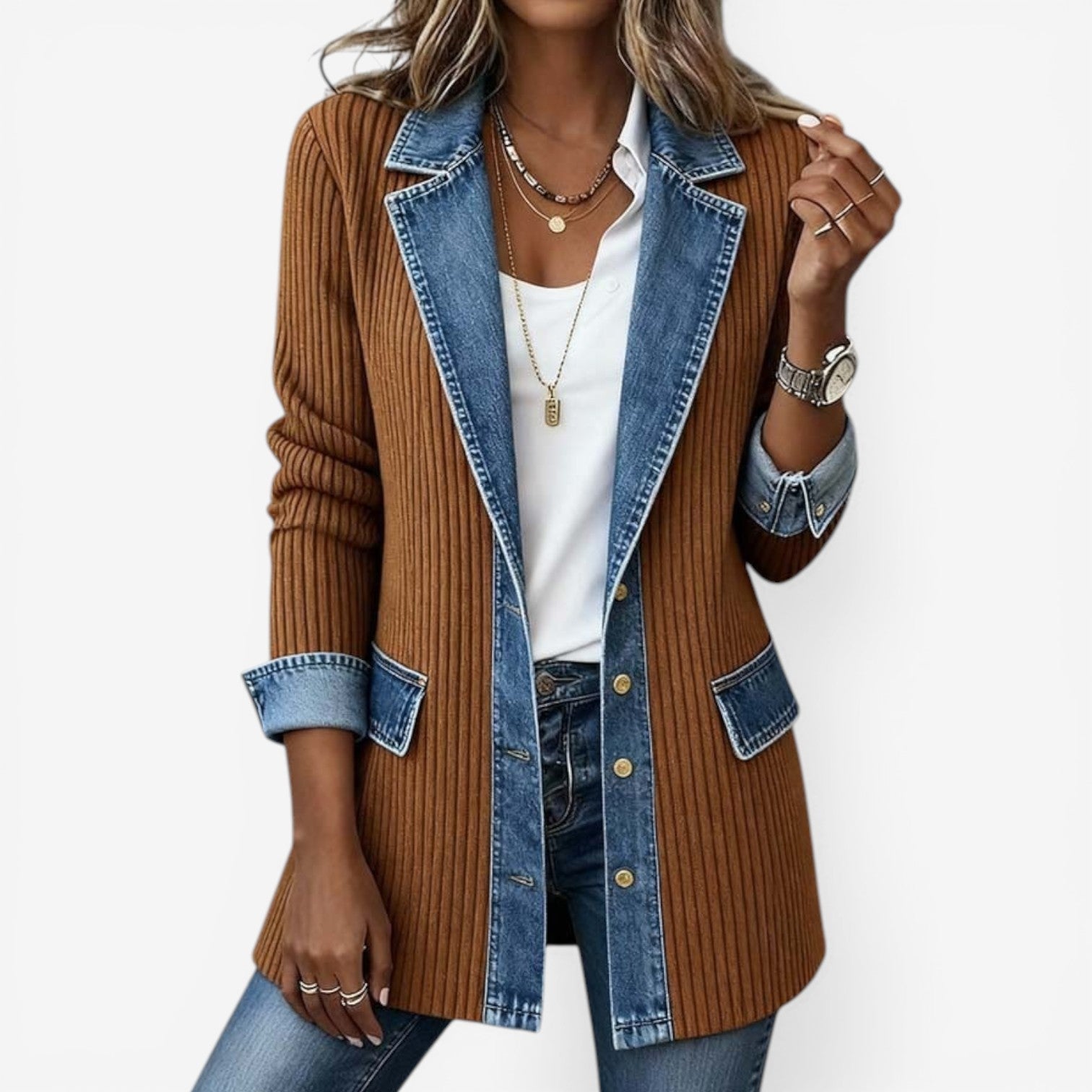 Relaxed Denim Textured Knit Jacket