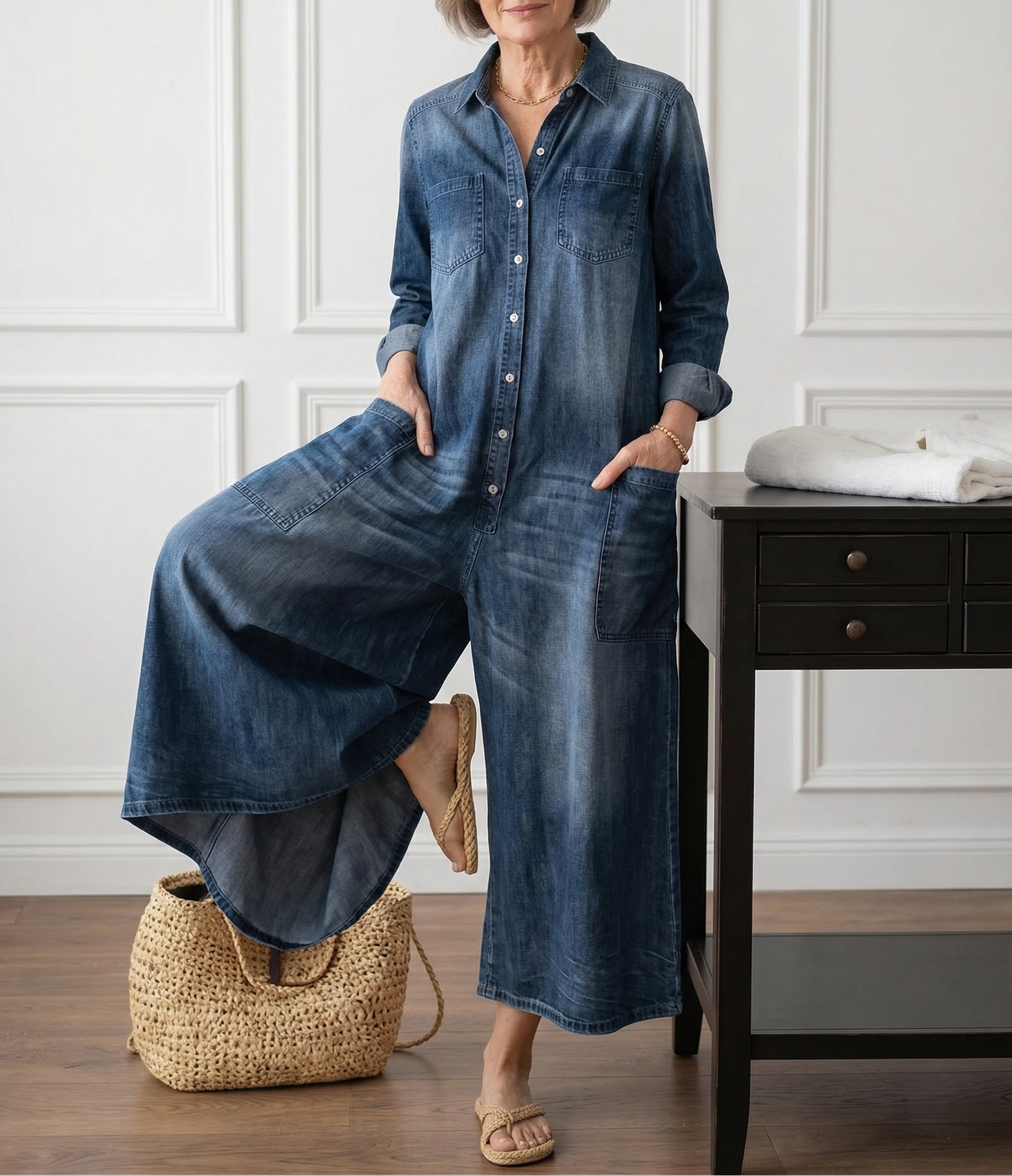 Harper - Relaxed Wide-Leg Denim Jumpsuit