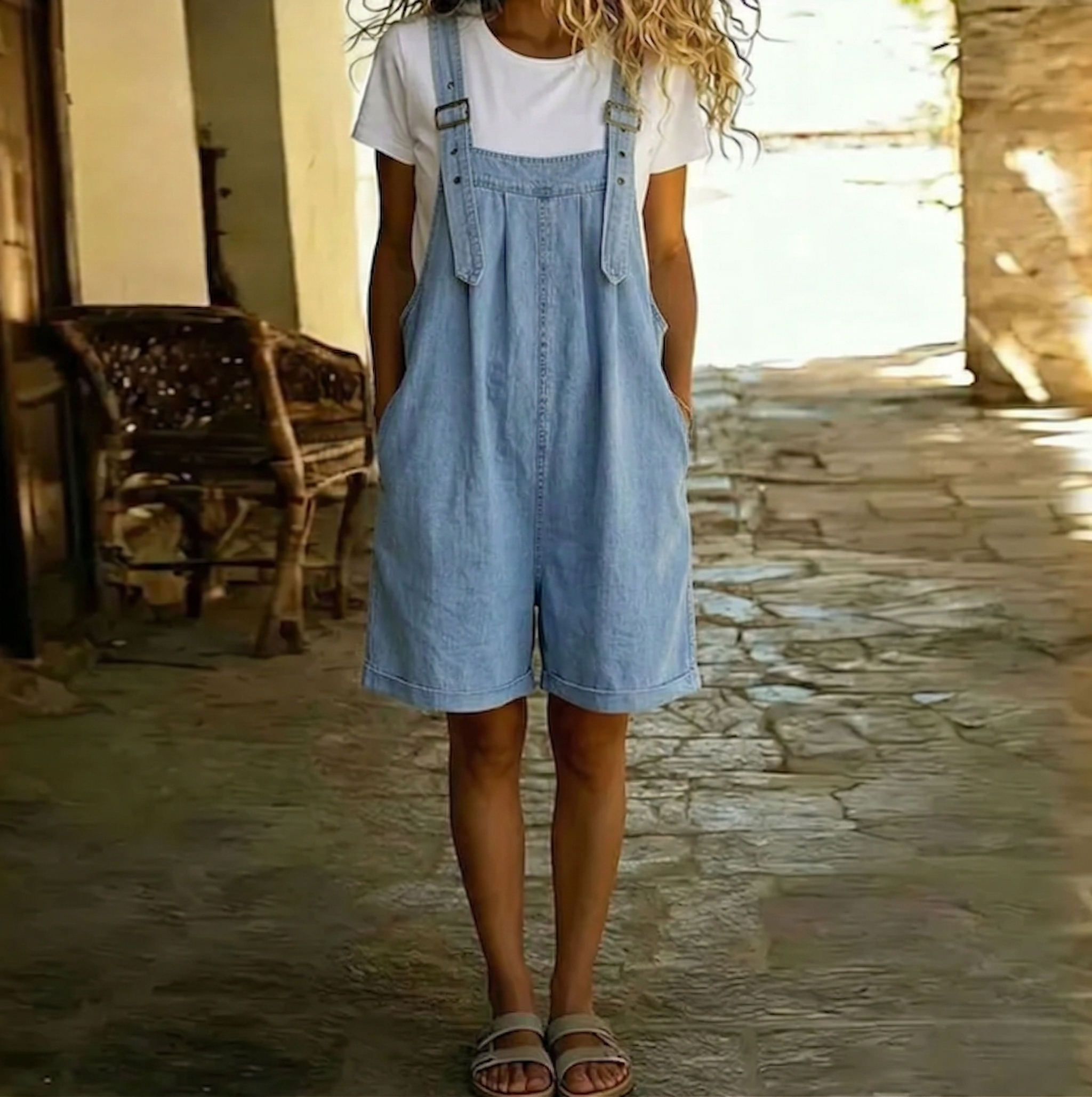Relaxed Denim Short Overalls