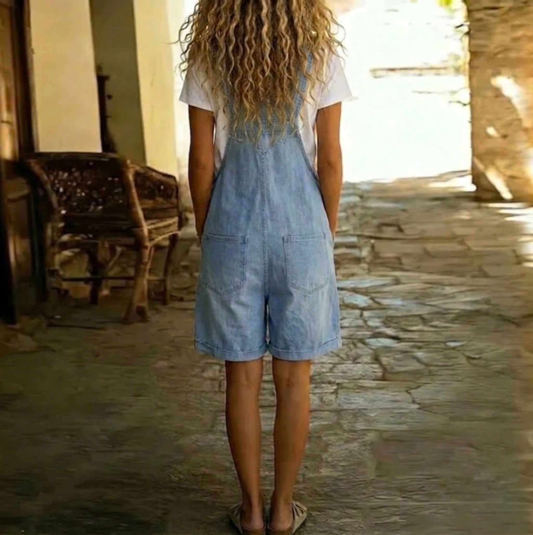 Relaxed Denim Short Overalls