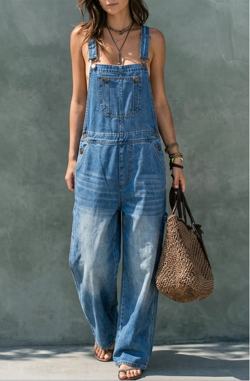 Elastic Waist Denim Jumpsuit