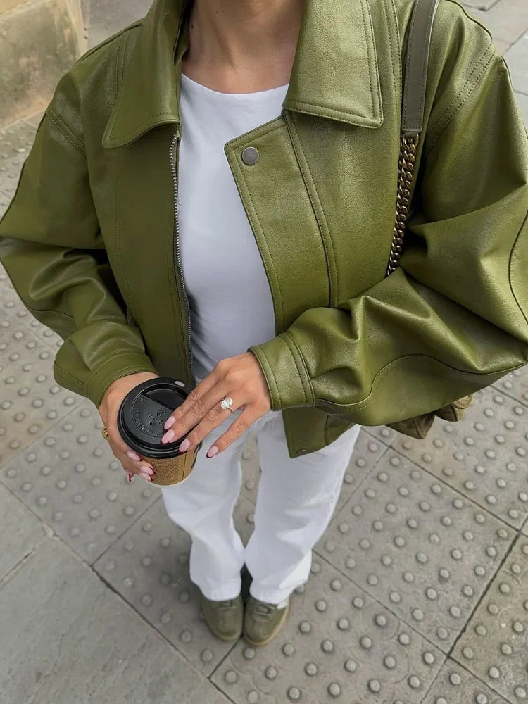 Oversized Leather Bomber Jacket