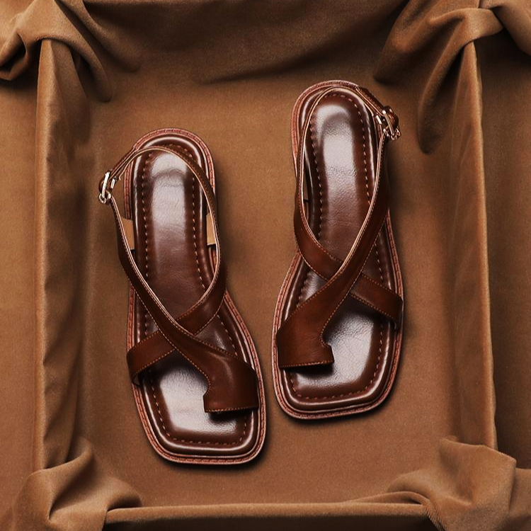 Italian Leather Cross Strap Sandals