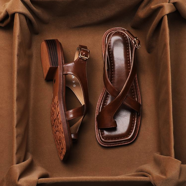 Italian Leather Cross Strap Sandals