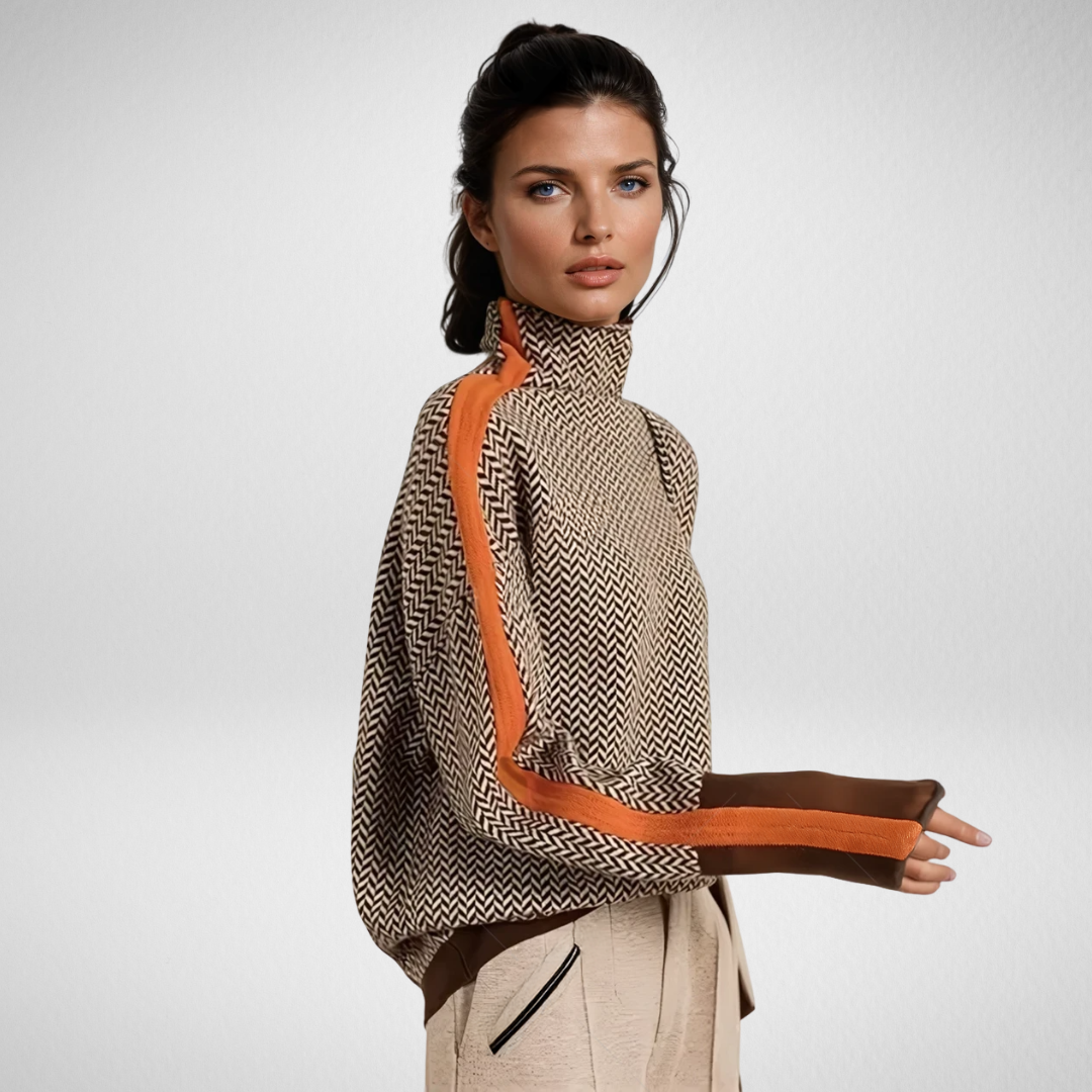 Contrast Stripe Turtleneck Sweater