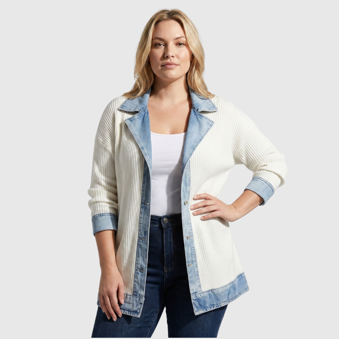 Relaxed Denim Textured Knit Jacket