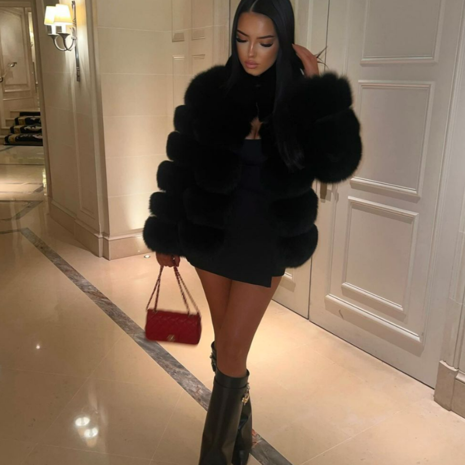 Collarless Faux Fur Jacket