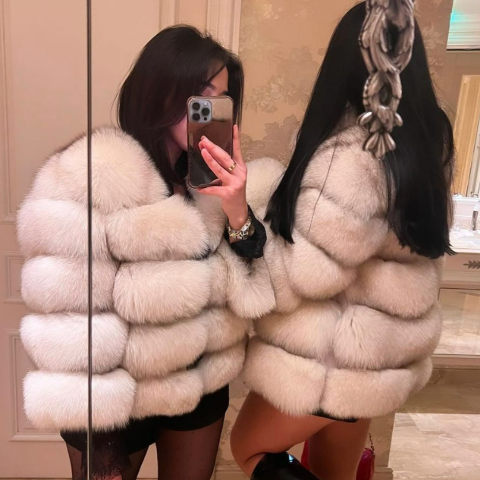 Collarless Faux Fur Jacket