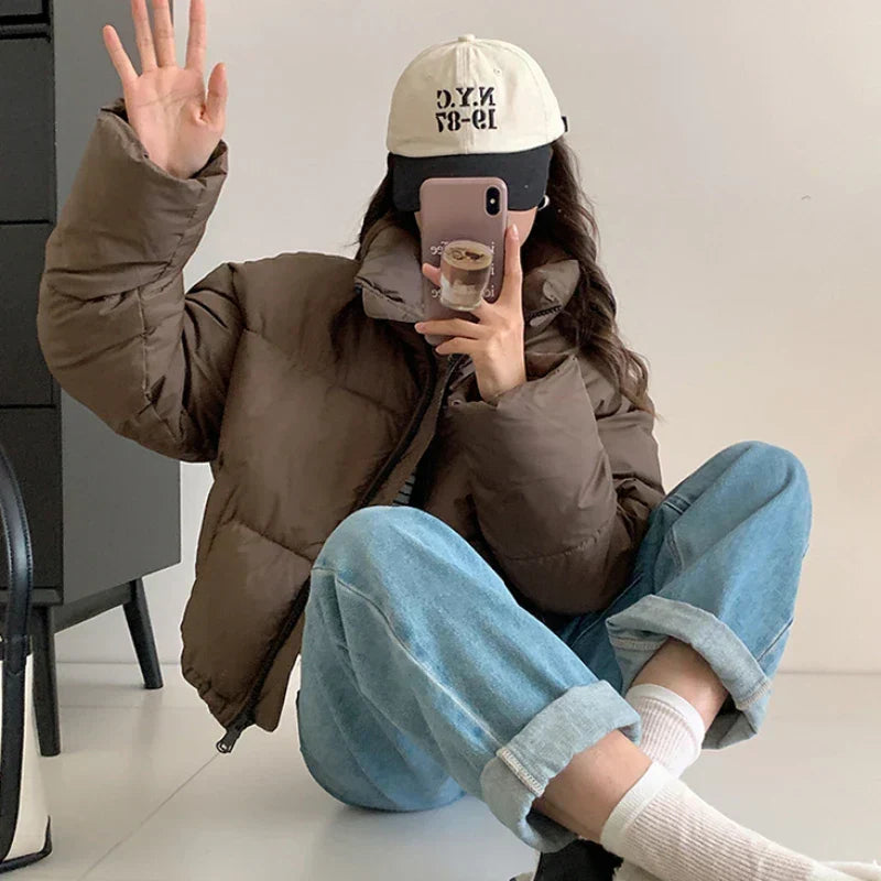 Cropped High Collar Puffer Jacket