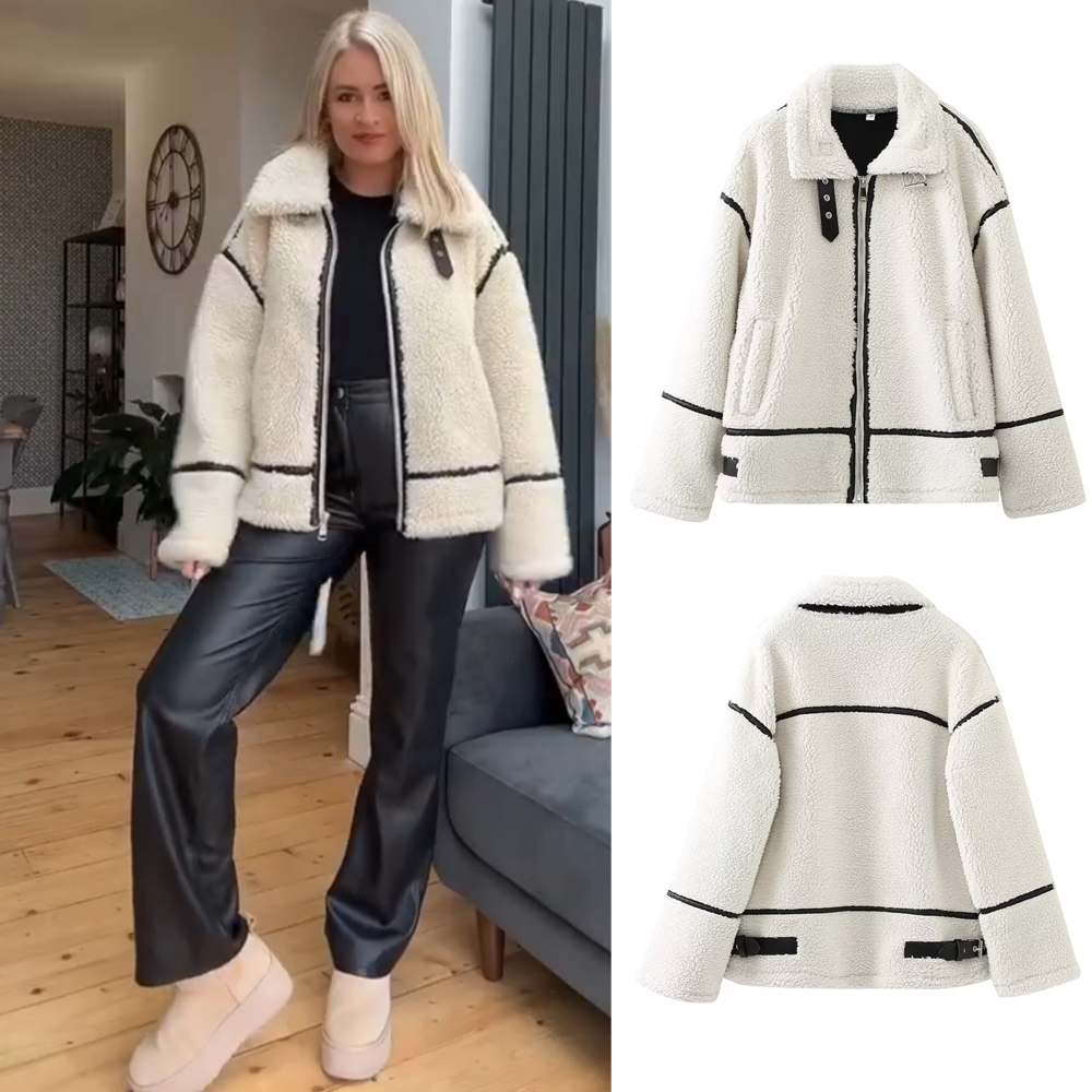 Autumn Contrast Lamb Wool Jacket