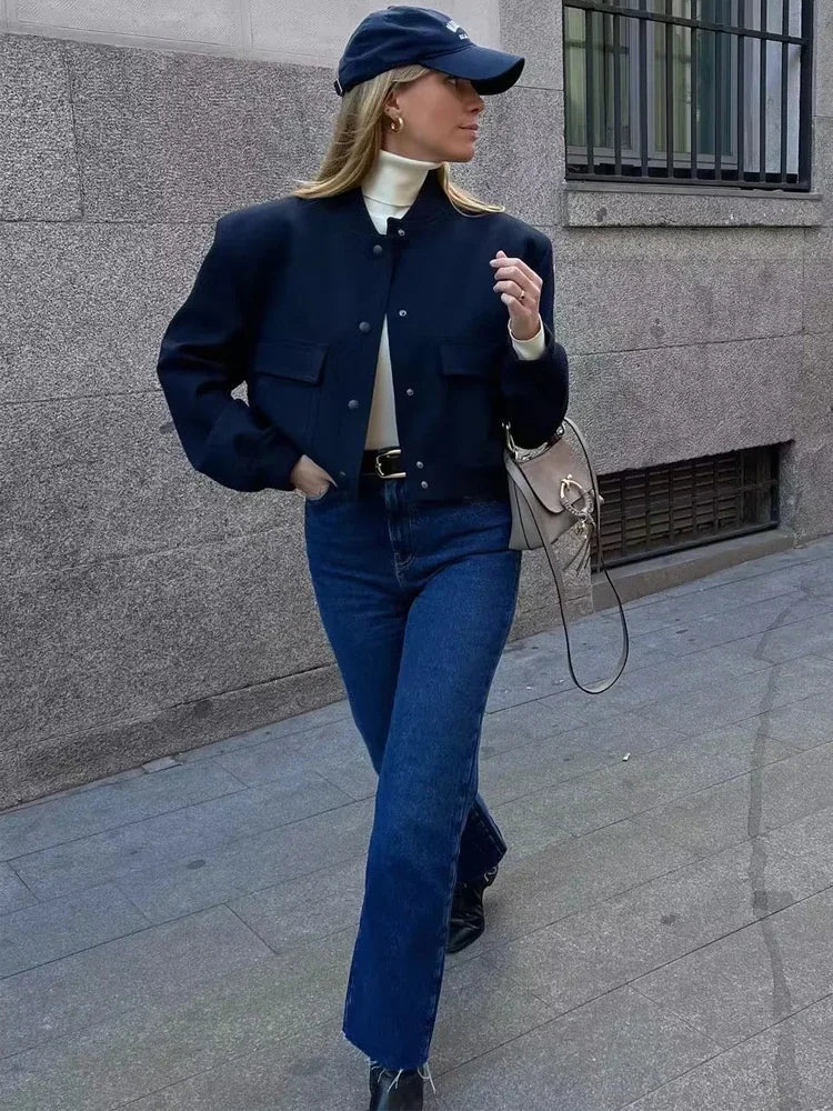 Casual Bomber Jacket with Pockets