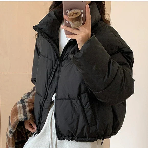Cropped High Collar Puffer Jacket