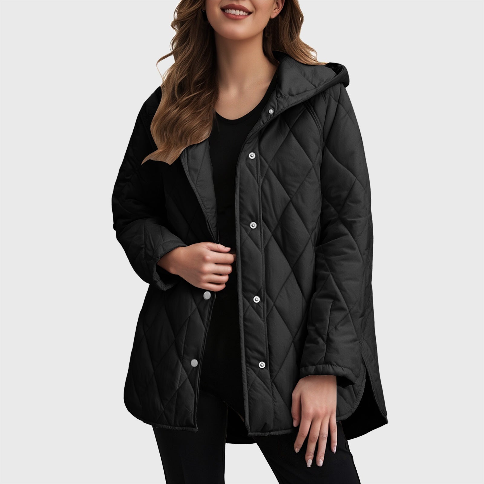 Check-Hood Casual Coat