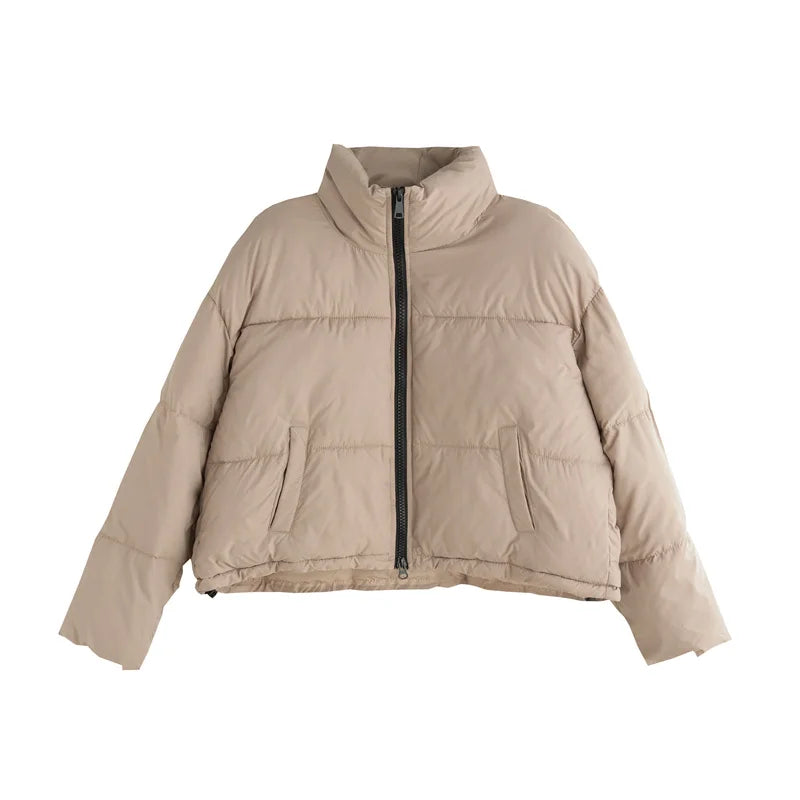Cropped High Collar Puffer Jacket