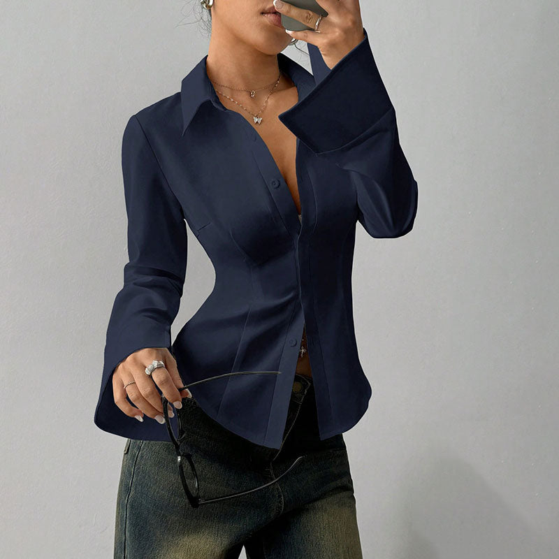 Slim Fit V-Neck Long Sleeve Shirt