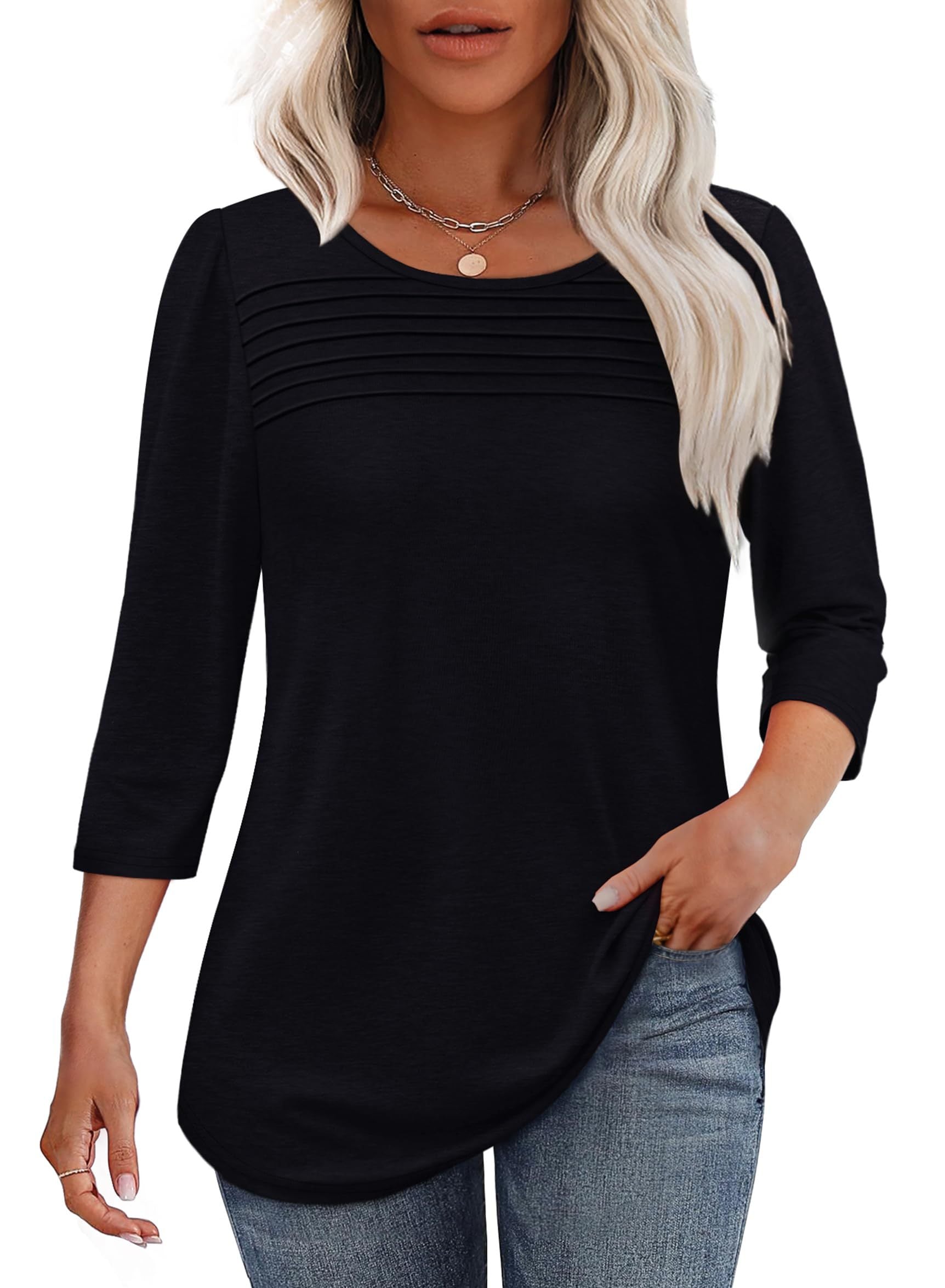 Mona — Pleated Three-Quarter Sleeve Top