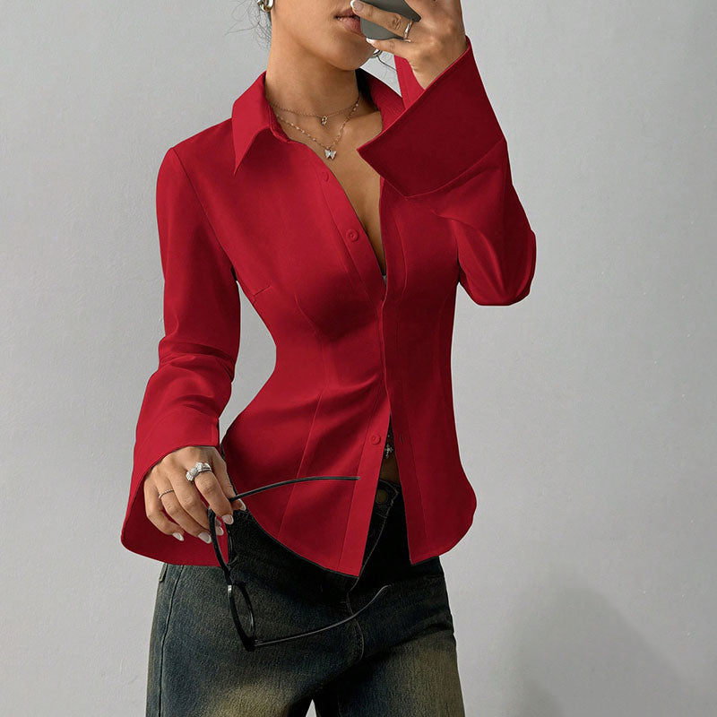Slim Fit V-Neck Long Sleeve Shirt