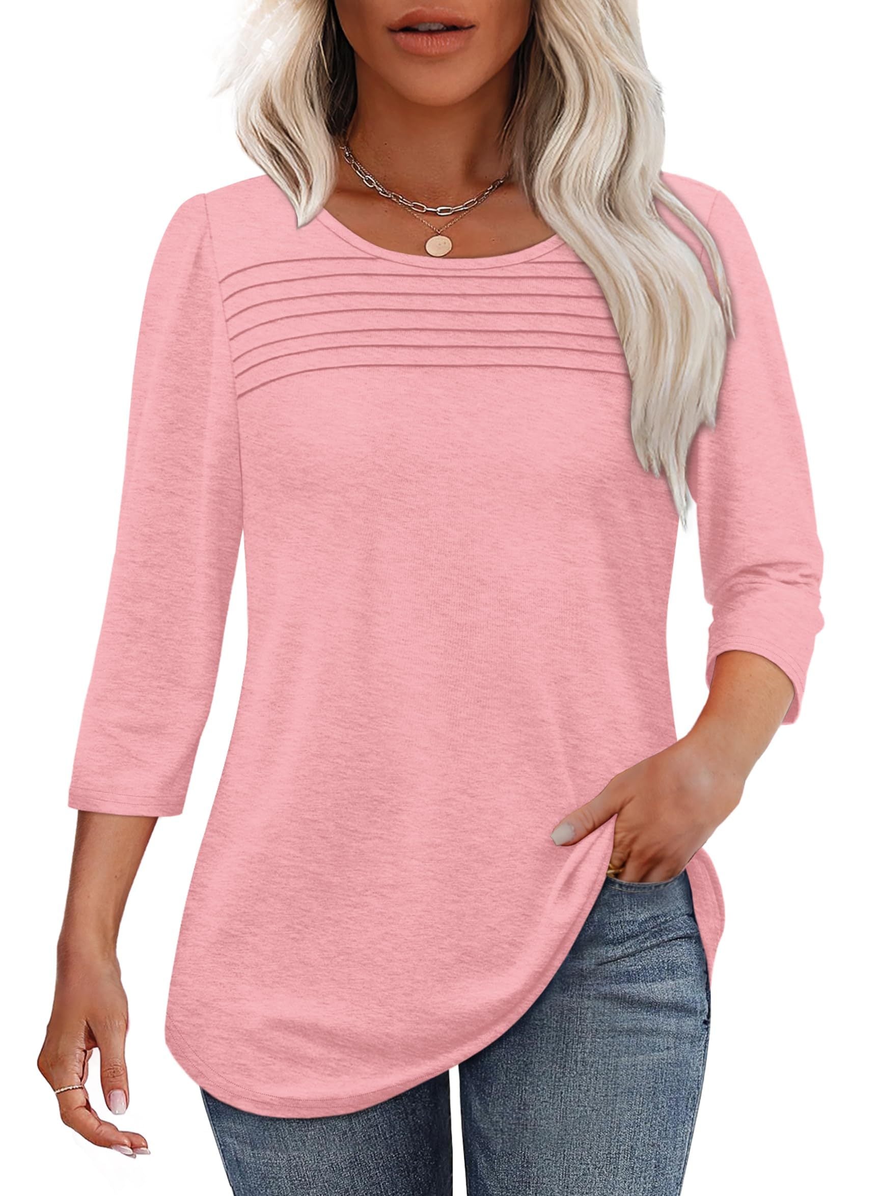 Mona — Pleated Three-Quarter Sleeve Top