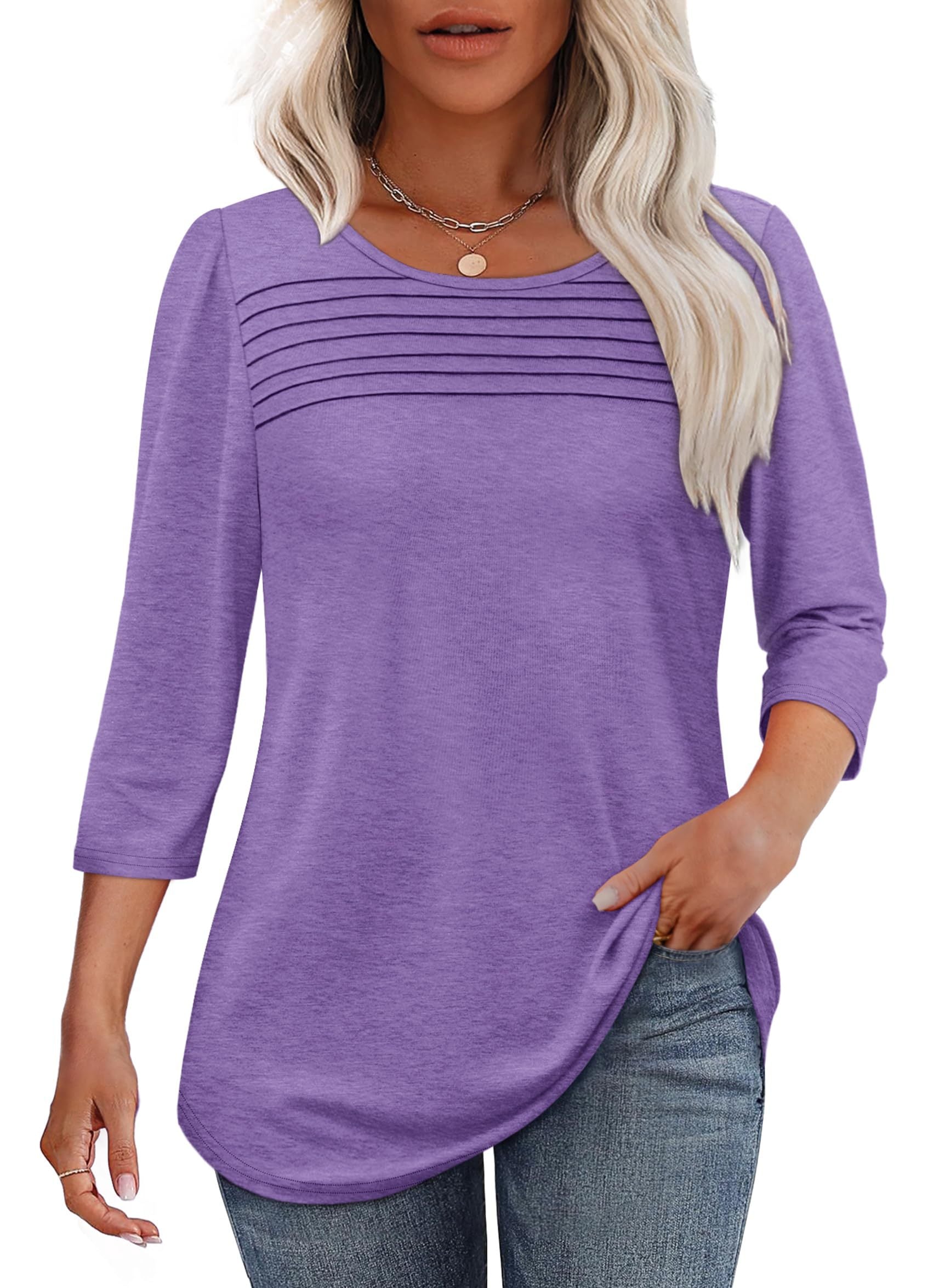 Mona — Pleated Three-Quarter Sleeve Top