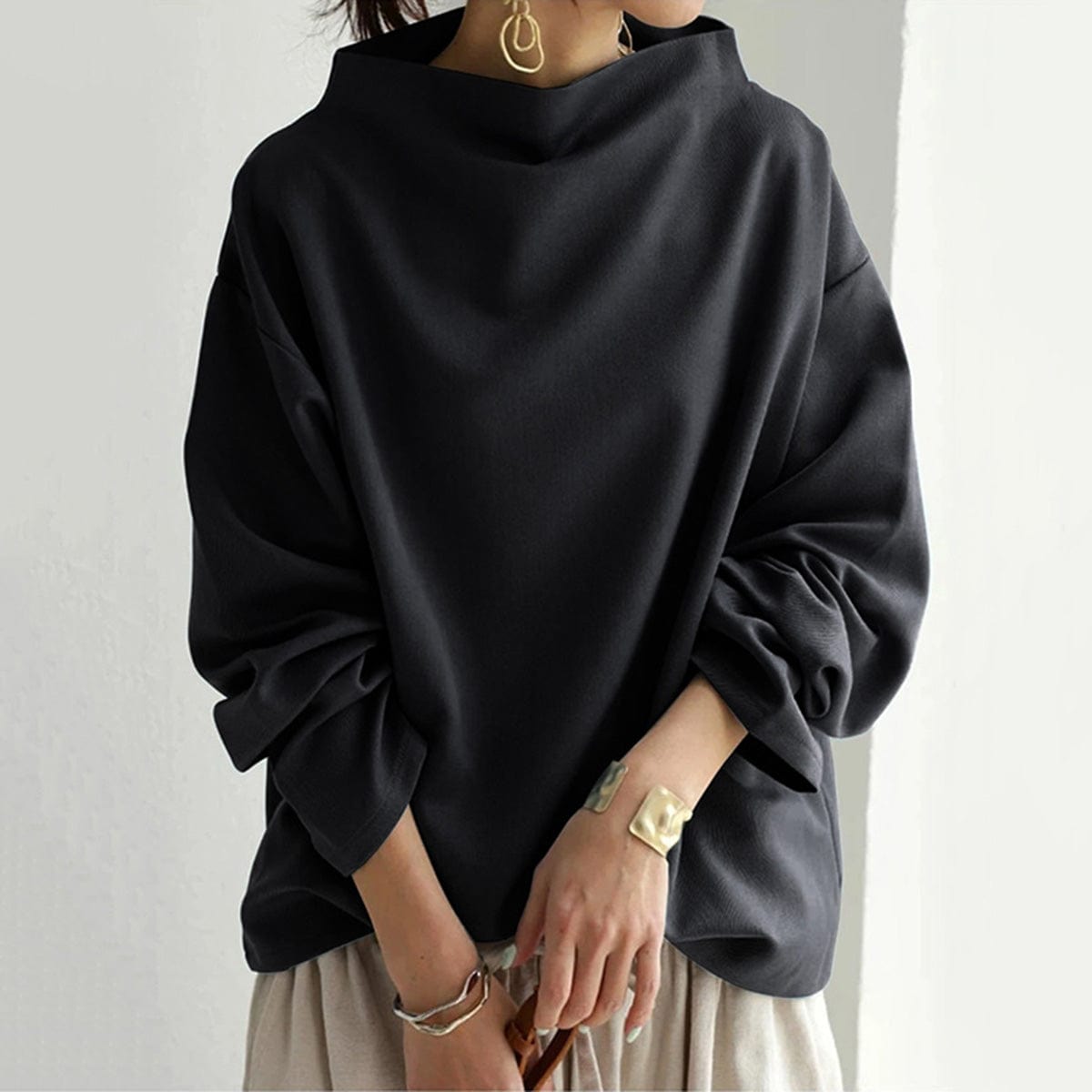High-Neck Soft Knit Sweater