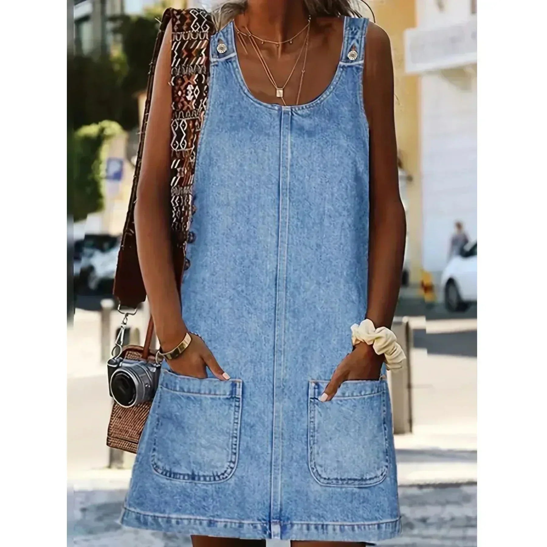 Casual Denim Pocket Dress