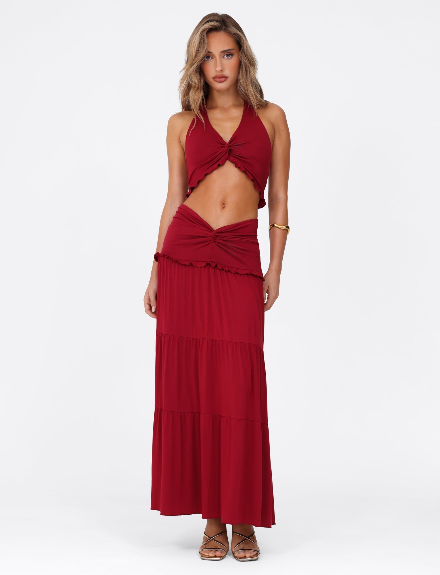 Ruched Ruffle Two-Piece Skirt Set