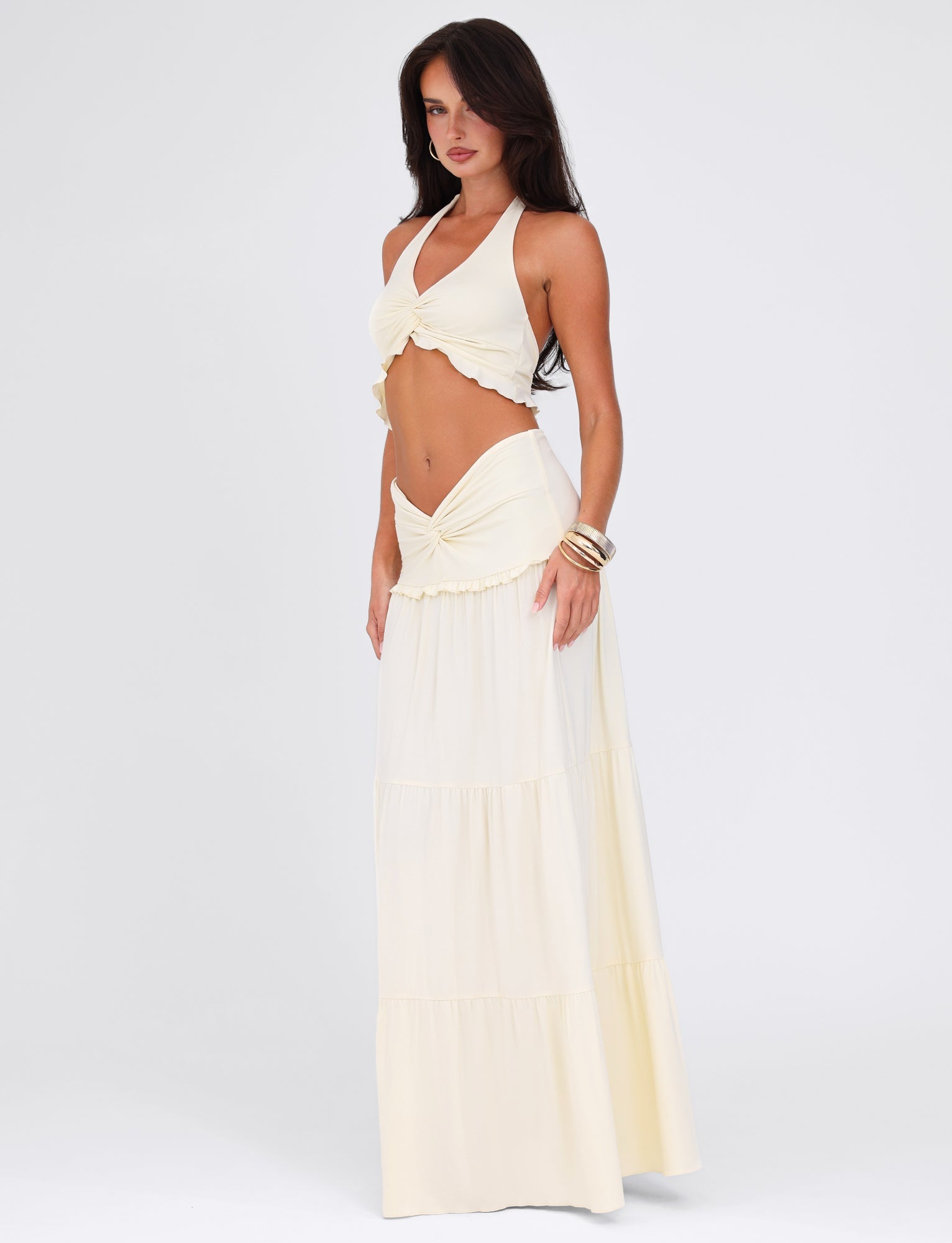 Ruched Ruffle Two-Piece Skirt Set