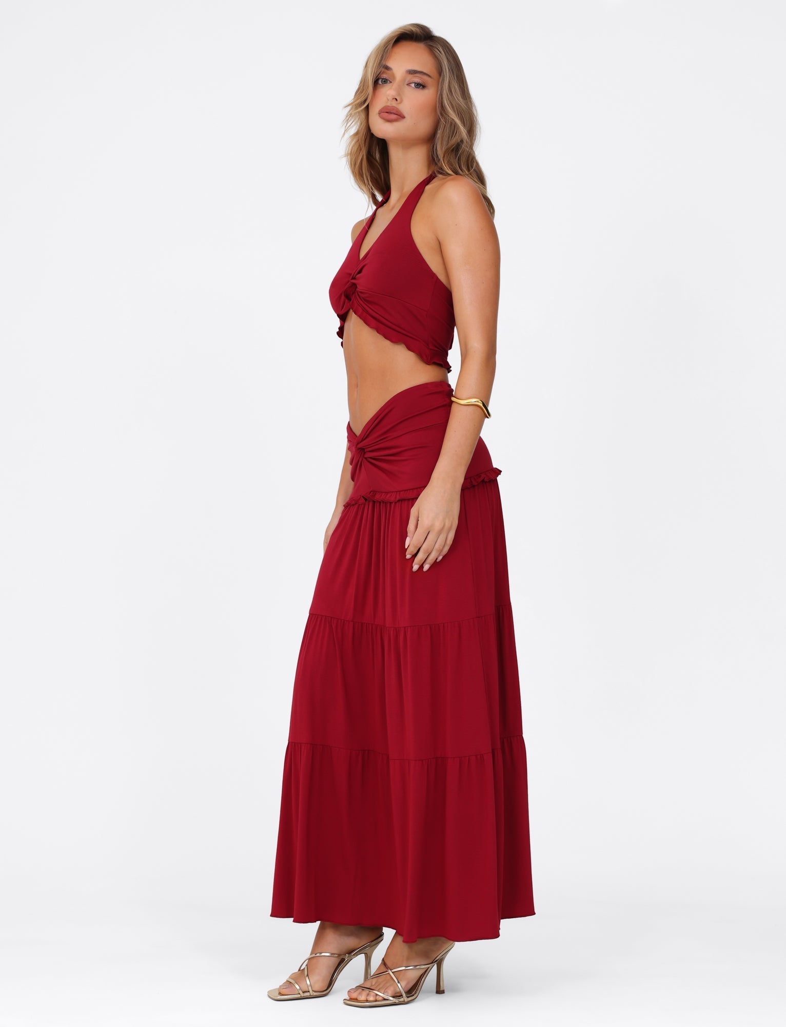 Ruched Ruffle Two-Piece Skirt Set