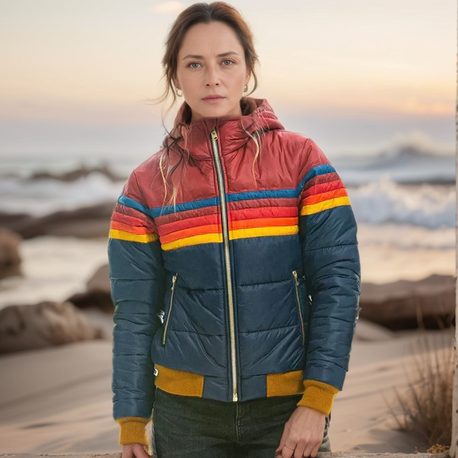 Retro Color Block Puffer Jacket